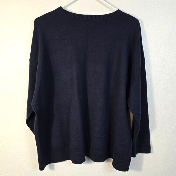 Talbots Sweater Women's 2XP Navy Butterfly Floral Crew Neck 3/4 Sleeves Career - Picture 2 of 9